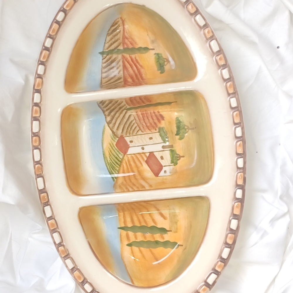 Clay art Villa de Siena hand-painted divided serving dish